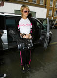 Paris Hilton in white sheer t-shirt in London